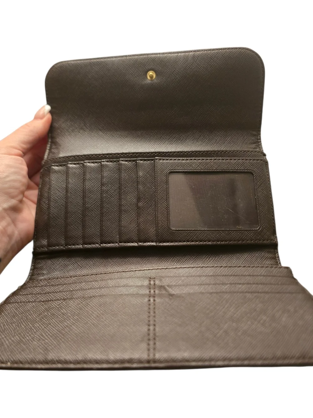 Coach F49135 Signature Checkbook Wallet Khaki Brown Long Wallet